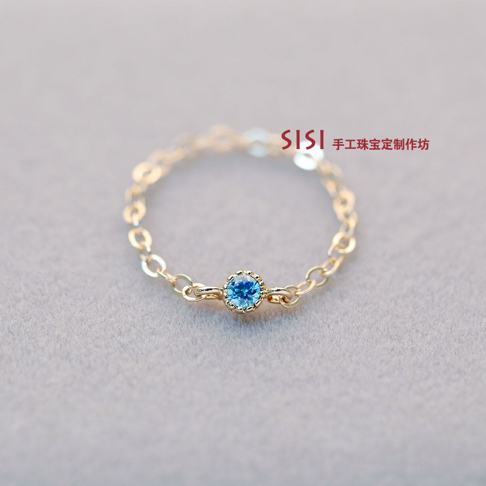 Original hand made for US import 14K bag gold chain ring color zircons diamond ring (6 color) -Taobao