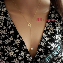 Handmade Natural Fresh Water Positive Round No Time Pearl Wool Clothing Chain Necklace Woman Accessories Korea Wife Birthday Present