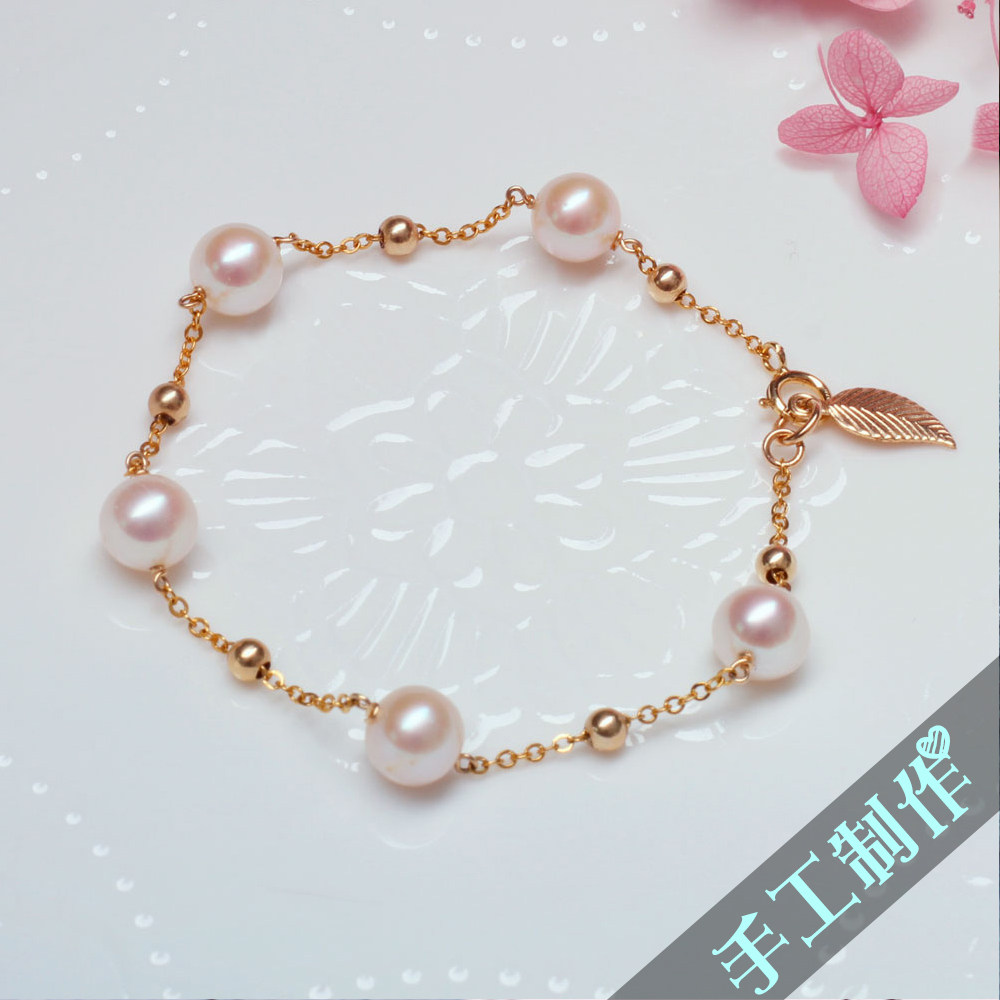 Natural Fresh Water Real Pearl Bracelet Temperament Female Rope Bracelet Korean floral minimalist with small crowddesign hand decoration-Taobao
