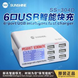 Xinxun 도구 S-304D 휴대폰 충전기 6포트 USB 충전기 스트립 다중 구멍 5V2A 전압 및 전류 디스플레이