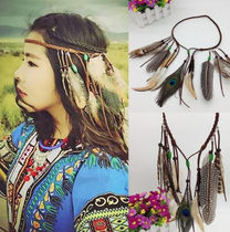 Famous family style retro feather headdress necklace photo studio photography auxiliary props location travel props necklace