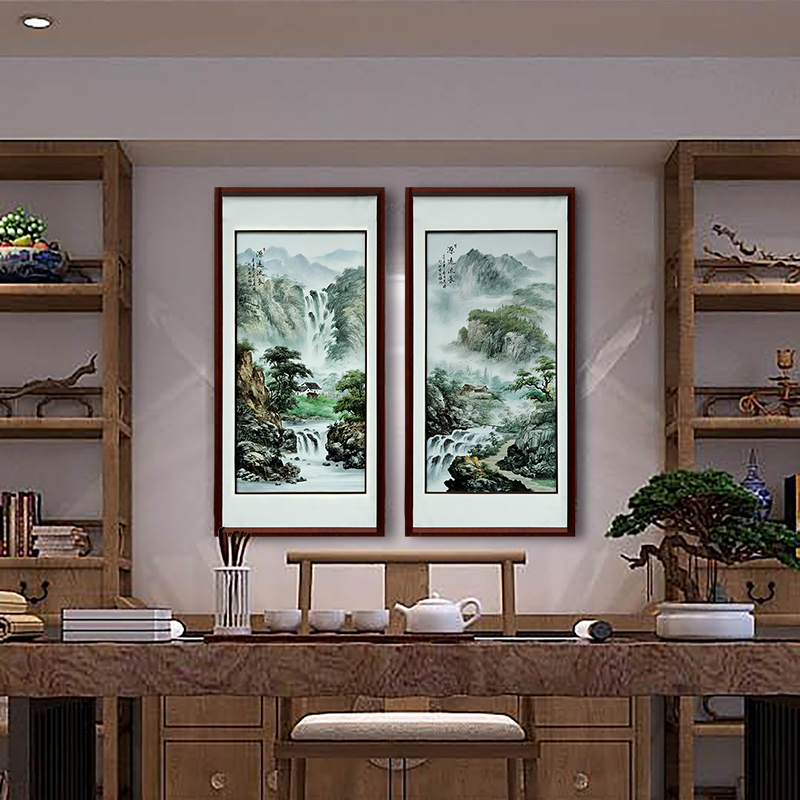 Hand made landscapes sitting room adornment jingdezhen porcelain plate painting study porch Chinese real wood, ceramic hang a picture