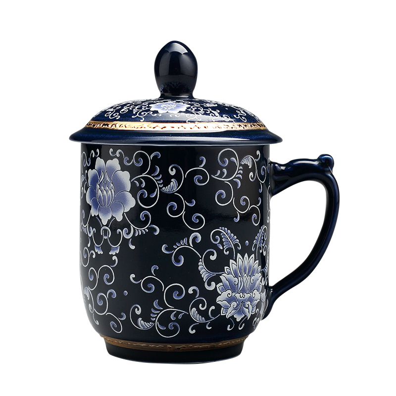 DH jingdezhen tea cups of household ceramics with cover tea cup archaize take office cup cup and meeting the boss