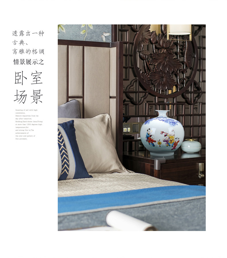 Jingdezhen blue and white porcelain ceramics craft vase flower arranging archaize sitting room of Chinese style decorates porch rich ancient frame furnishing articles