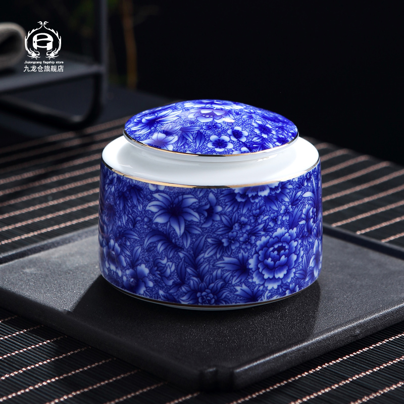 DH jingdezhen blue and white porcelain pot of green tea POTS ceramic seal tank medium puer tea pot of tea pot