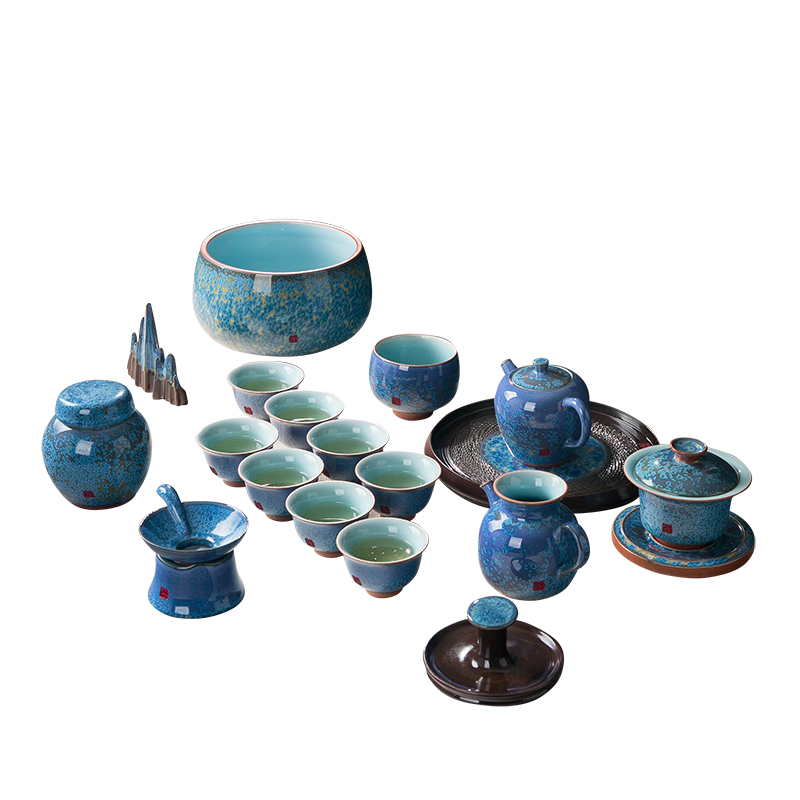 Kung fu tea red glaze, suit jingdezhen Chinese office of a complete set of sample tea cup tea pot lid bowl gift boxes
