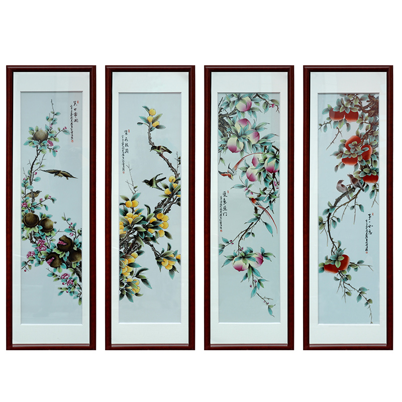 New Chinese style household adornment picture of jingdezhen ceramic porcelain plate painting porcelain plate painting four screen to hang a picture to the sitting room adornment mural