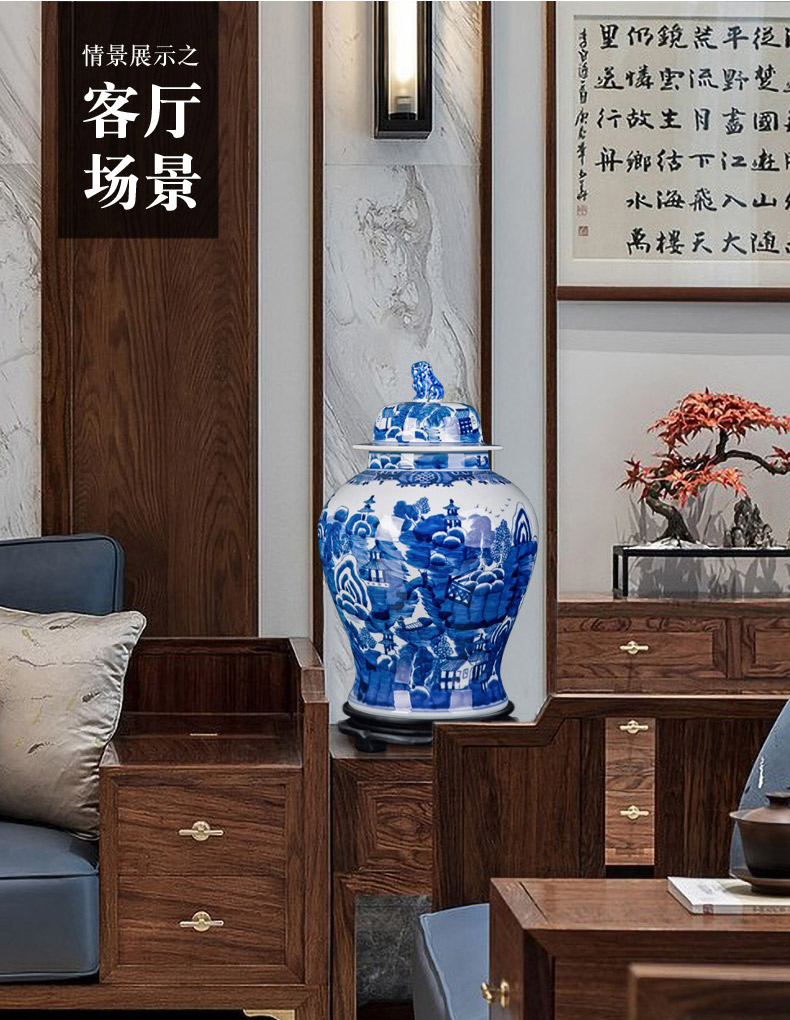 Jingdezhen blue and white porcelain ceramic tank mesa household act the role ofing is tasted furnishing articles furnishing articles of lions general sitting room porch