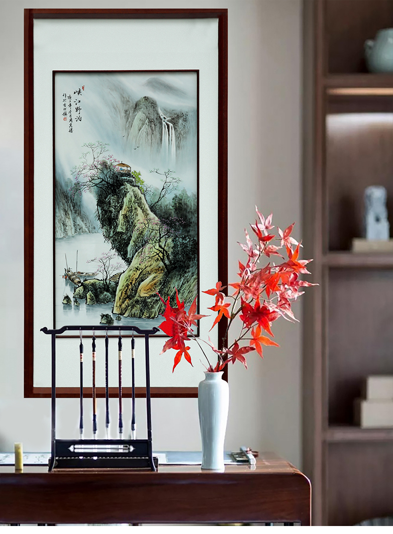 Jingdezhen hand - made scenery scenery porcelain plate paintings of Chinese style study corridor solid wooden frame, hang a picture sitting room adornment