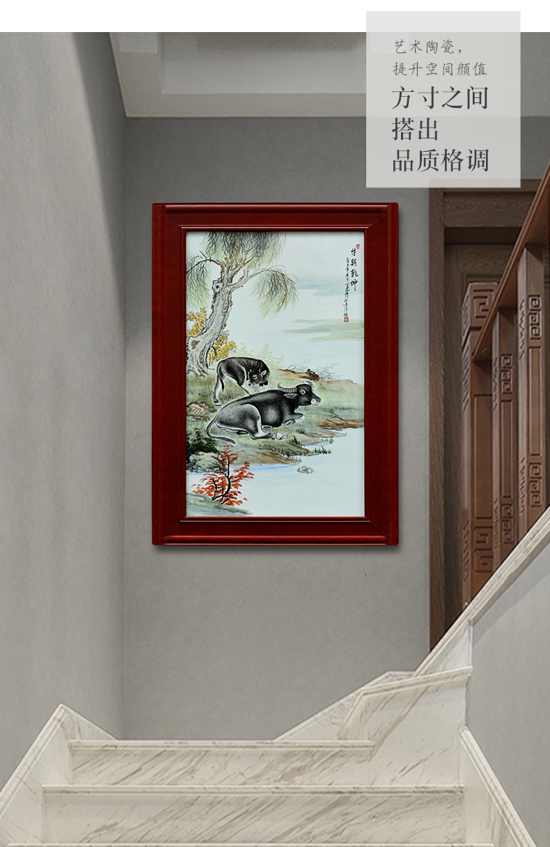 Jingdezhen ceramic hand - made famille rose porcelain plate painting study of new Chinese style porch hang a picture adornment mural turn things around