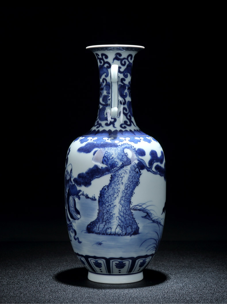 Jingdezhen blue and white mago vase hand - made antique imitation kangxi offered vase life of ears