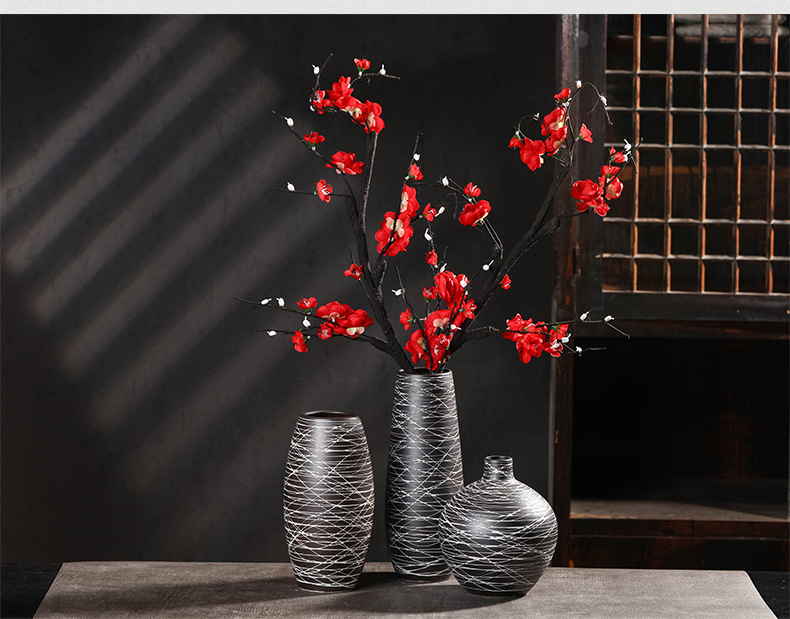 Contracted to restore ancient ways of jingdezhen ceramic vase three - piece ceramic handicraft furnishing articles sitting room desktop flower arranging flowers