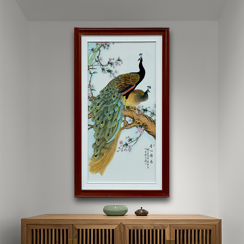 Hand draw the new Chinese style peacock household porcelain plate painting porch jingdezhen ceramic home sitting room adornment study background