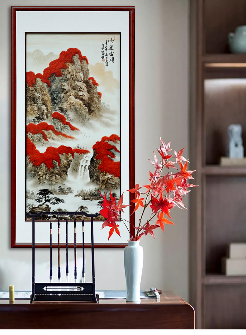 Jingdezhen hand - made porcelain plate painting landscapes solid wooden frame study hangs a picture of sofa sitting room porch decorate a picture in the background