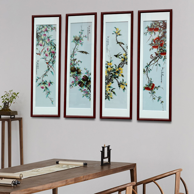 New Chinese style household adornment picture of jingdezhen ceramic porcelain plate painting porcelain plate painting four screen to hang a picture to the sitting room adornment mural