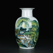 Jingdezhen Chinese retro vase home decoration living room flower arrangement painting landscape handicraft ceramic bottle