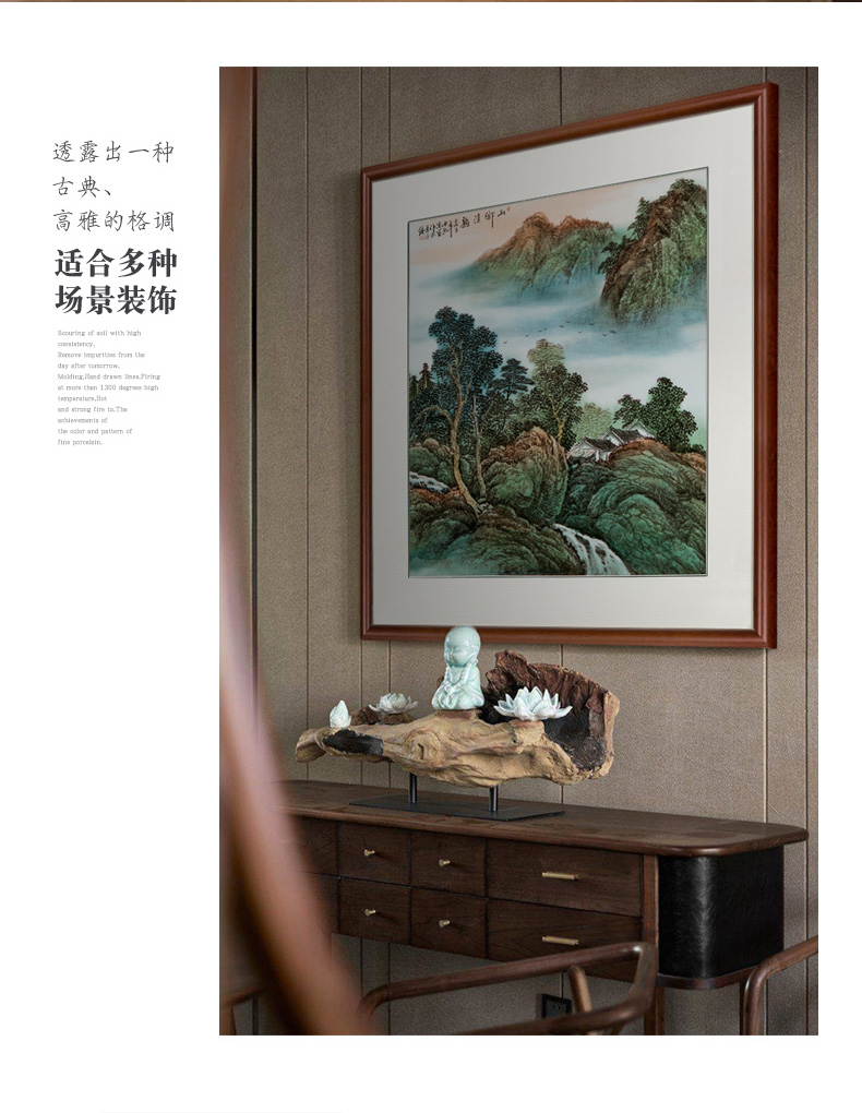 Chinese jingdezhen porcelain plate painting landscapes of manual coloured drawing or pattern adornment sitting room sofa setting wall is solid wooden frame, hang a picture