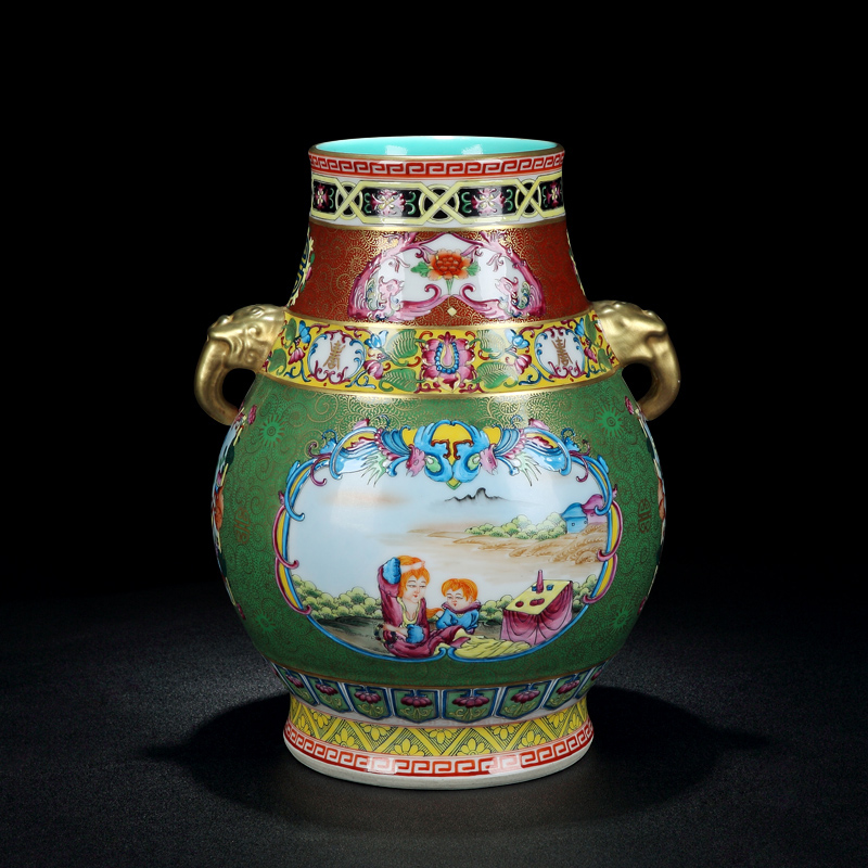 Jingdezhen ceramic vase furnishing articles colored enamel porcelain of European modern home wine porch sitting room adornment