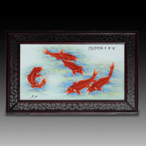 Jingdezhen porcelain plate painting hand-painted solid wood framed decoration painting living room study sofa background bedroom rectangular hanging painting