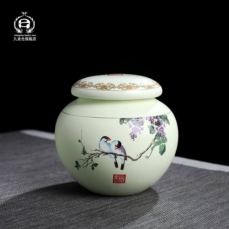 DH caddy fixings jingdezhen ceramic seal tank storage tank tea pot large green POTS, POTS