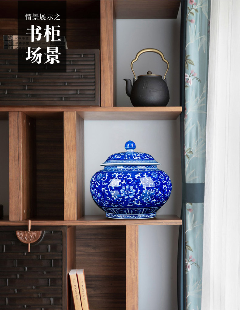 Jingdezhen blue and white porcelain tea pot seal tank general household furnishing articles accessories checking ceramic small jar