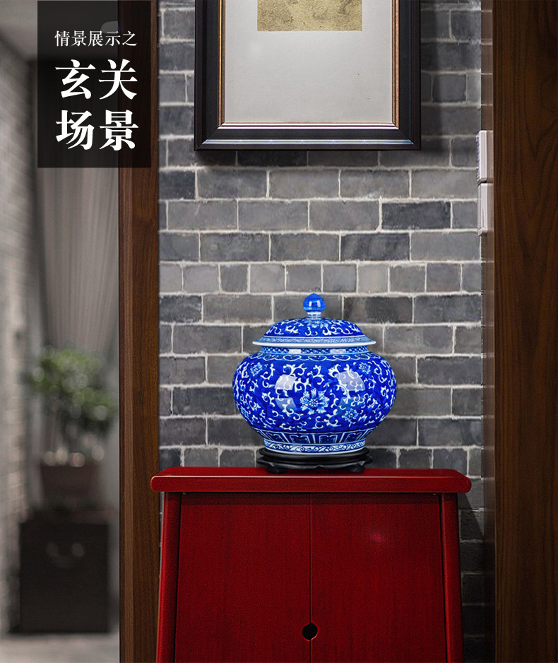 Jingdezhen blue and white porcelain tea pot seal tank general household furnishing articles accessories checking ceramic small jar