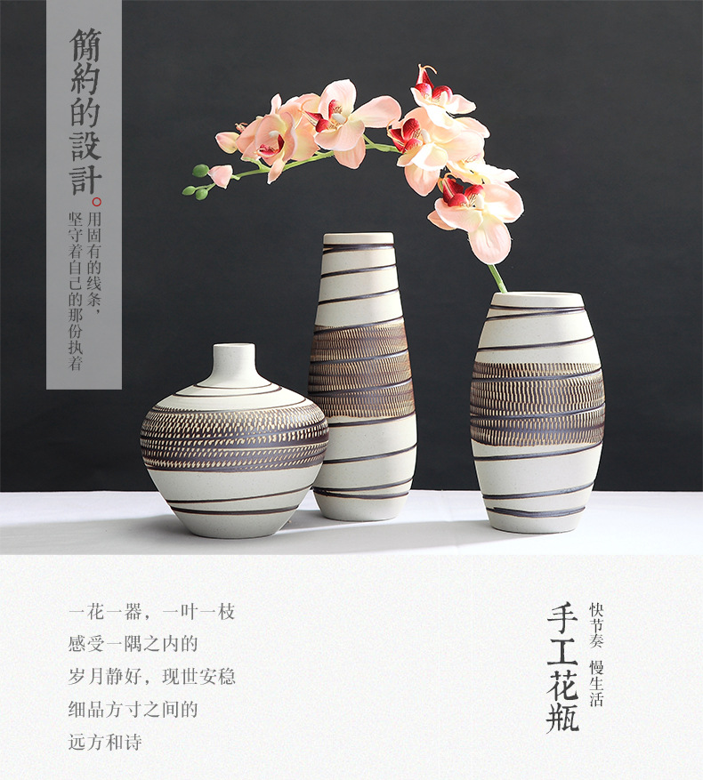 Contracted to restore ancient ways of jingdezhen ceramic vase three - piece ceramic handicraft furnishing articles sitting room desktop flower arranging flowers