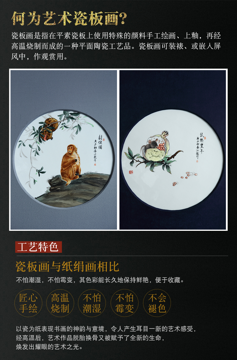 Art of jingdezhen porcelain plate painting manual coloured drawing or pattern sitting room sofa background wall porch decoration of Chinese style household hangs a picture