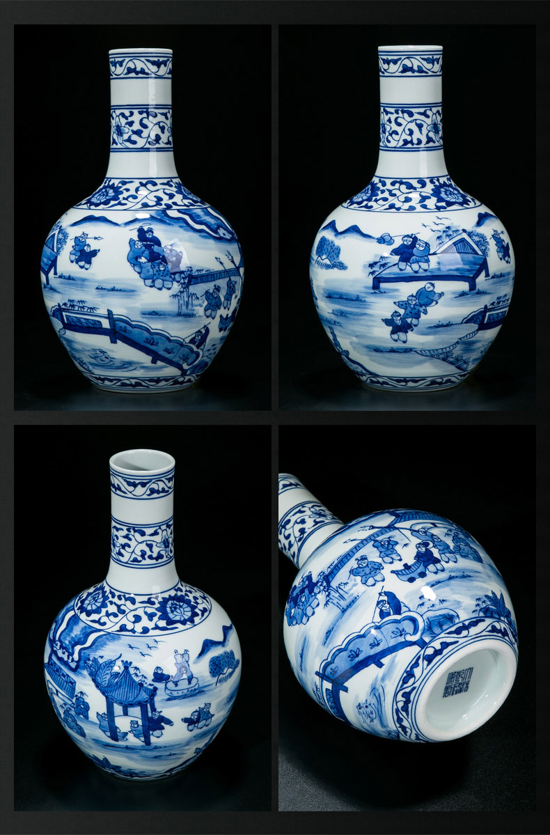 Vase furnishing articles flower adornment jingdezhen blue and white Vase ceramic antique wood, small desktop Chinese Vase