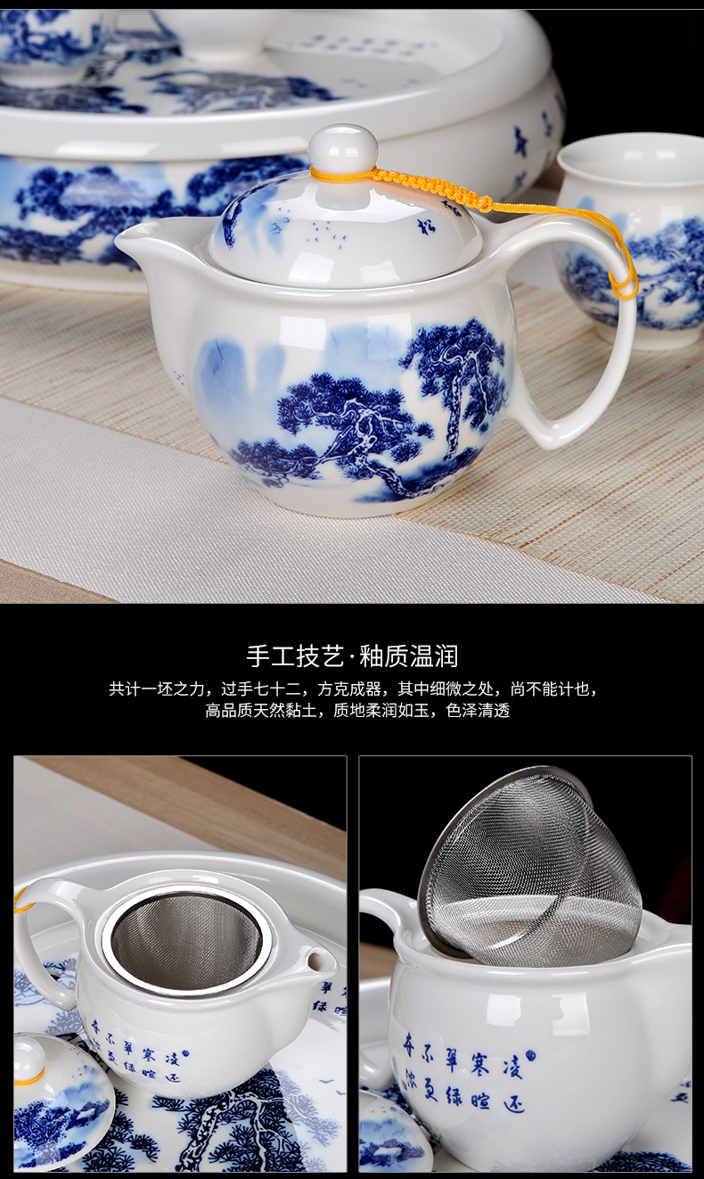 Double anti hot tea suit household jingdezhen hand - made kung fu tea set of blue and white porcelain cup insulation suits for