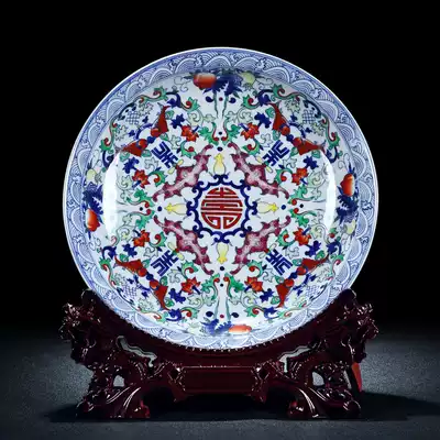 Chinese ceramic plate bookshelf decoration plate Living room wine cabinet appreciation plate hanging plate Chinese painted porcelain plate large