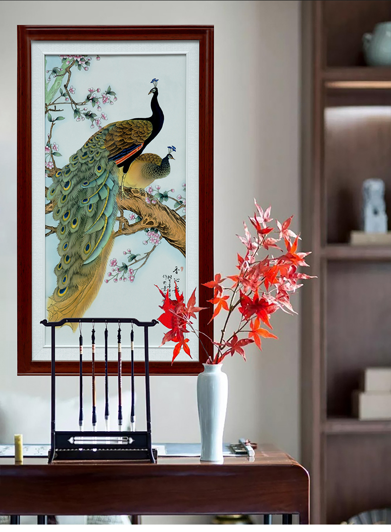 Hand draw the new Chinese style peacock household porcelain plate painting porch jingdezhen ceramic home sitting room adornment study background