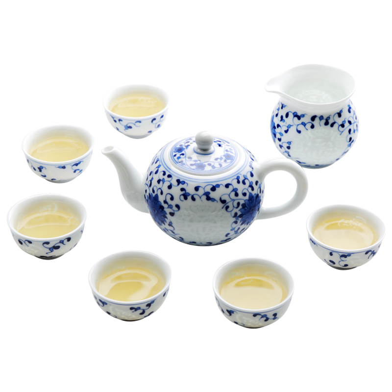 DH jingdezhen blue and white porcelain and exquisite porcelain kung fu tea set suit household ceramic teapot master cup of a complete set of cups