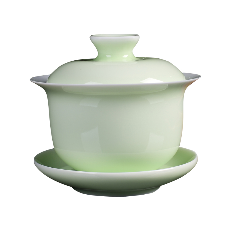 DH tureen three cups to large jingdezhen celadon large pea green glaze household kung fu tea accessories