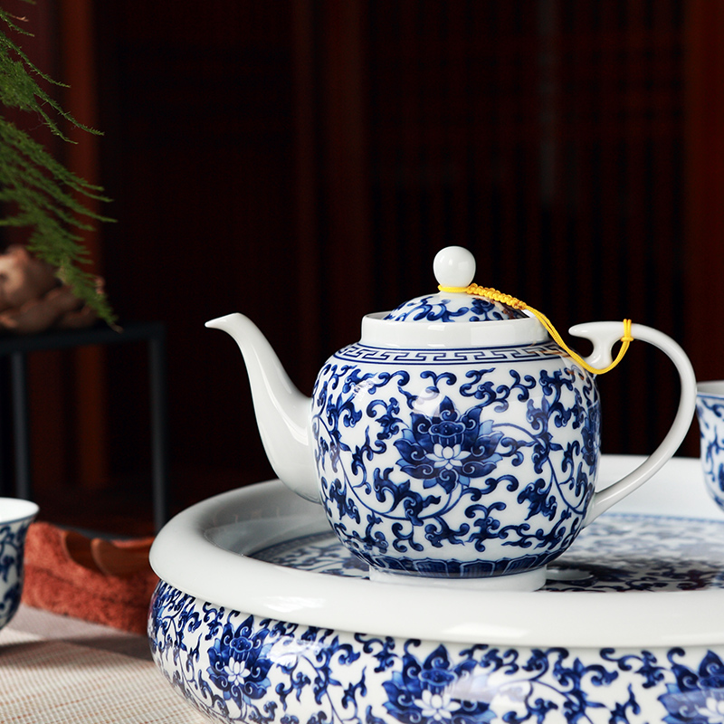 DH jingdezhen ceramic kung fu tea set suit household thin foetus glass teapot big tray of a complete set of tea cups