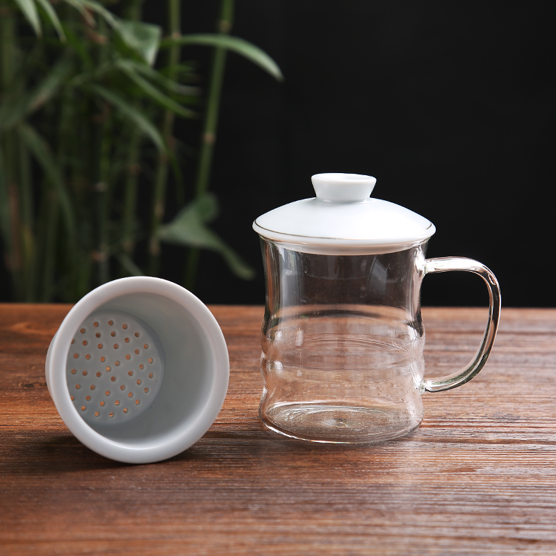 DH filtering household heat resistant ceramic cups transparent glass with cover tea cup flower tea cup set