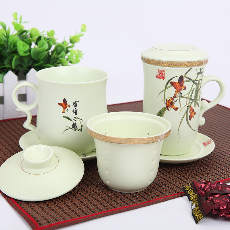 DH I send a pair of jingdezhen ceramic cup cup for cup suit with cover filter tea cups