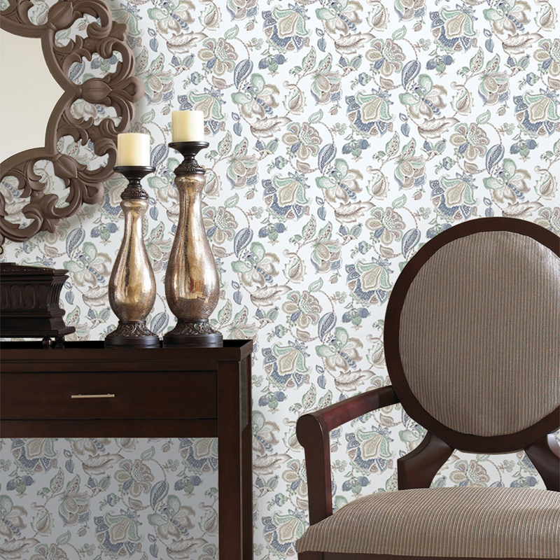 Fresh field Garden Wind New Chinese Embroidery Effect Wallpaper Living Room Bedroom Xuanguan TV Background wall Pure paper wallpaper