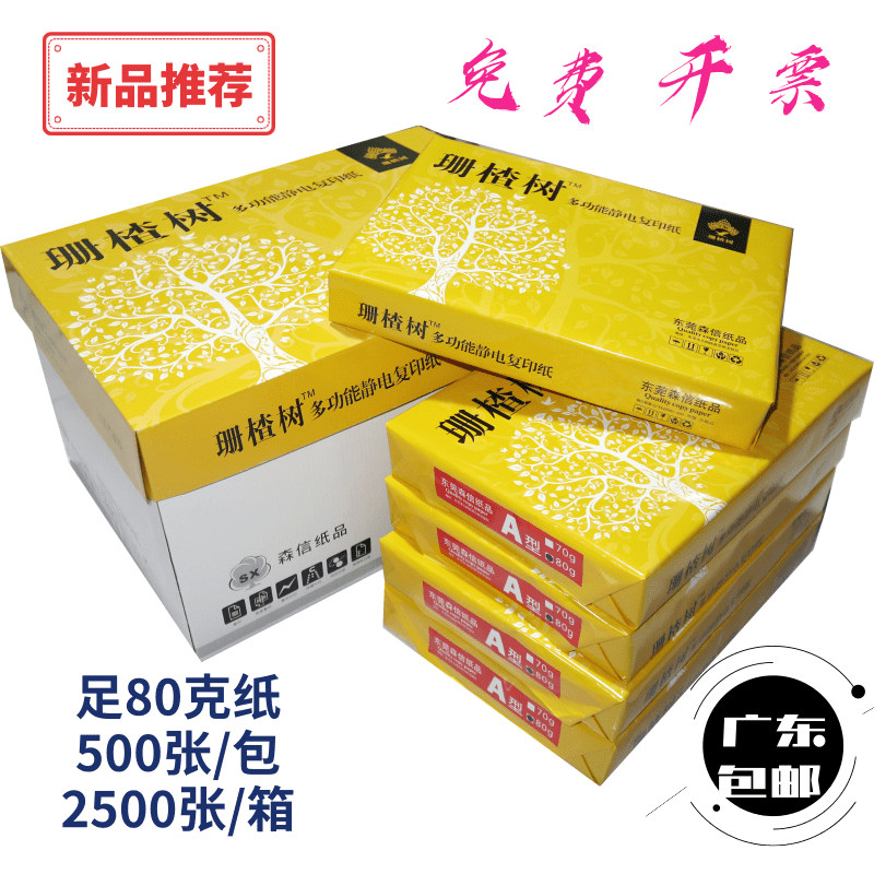 A4 printed copy Guangdong full 2 boxes 500 sheets of double face white student office 80G paper 70 gr whole 