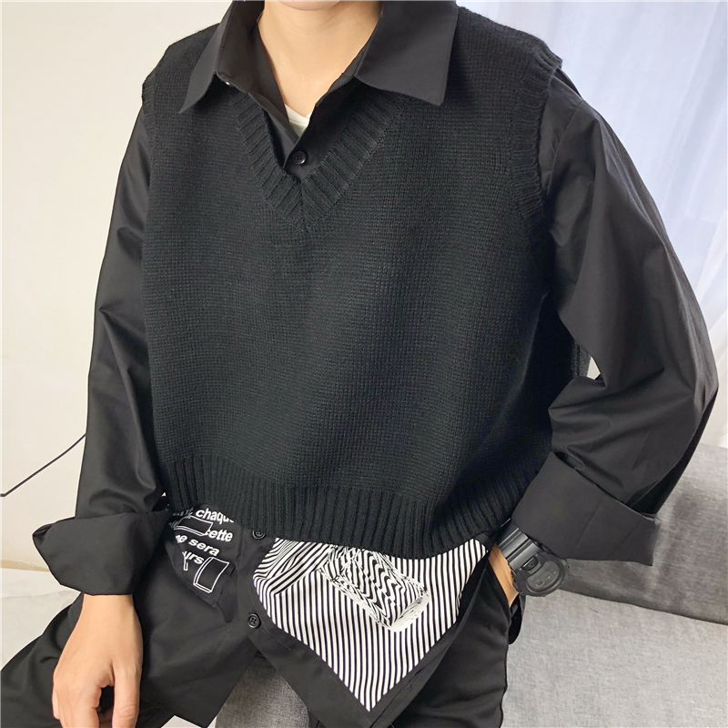 Châu âu và Hoa Kỳ hiển thị mô hình Hàn Quốc bf gió cao đẳng V-Cổ lỏng màu phù hợp với áo thun áo len ngắn vest vest nam giới và phụ nữ áo len mỏng