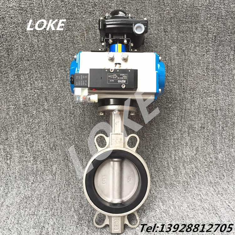 D671F-16P Pneumatic all stainless steel butterfly valve lined PTFE stainless steel pneumatic butterfly valve acid and alkali DN50100