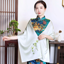 Pure handmade Su embroidery silk scarf female autumn and winter mulberry silk to send elder mother embroidered scarf with cheongsam shawl