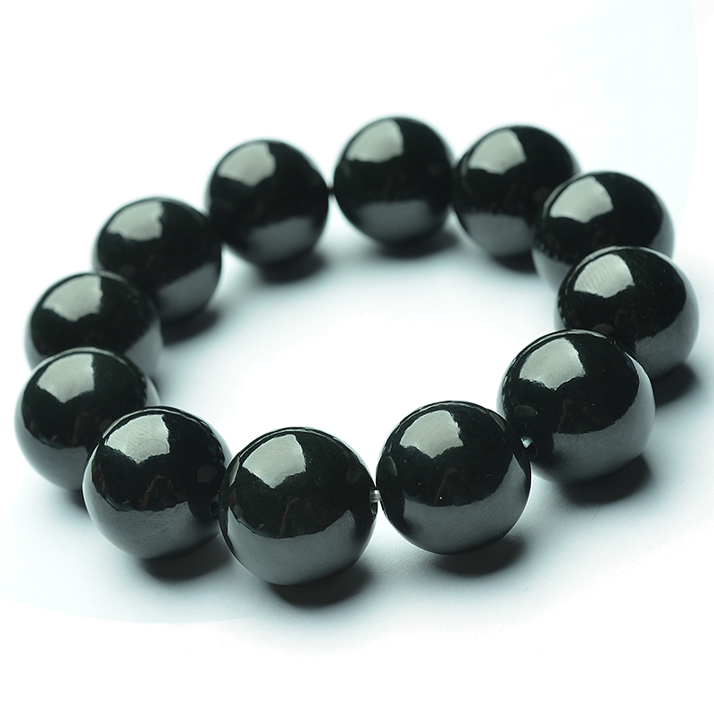 Authentic Xinjiang Natural Hetian Jade Green Jade Bracelet for Men, Round Buddha Bead Bracelet, Men's Jade Bracelet, Women's Couple Style, Good Luck Charm