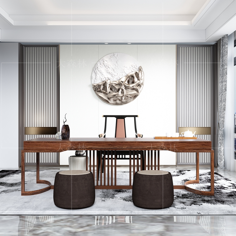 New Chinese tea table and chairs Combined solid wood Zen Office Clubhouse Brief Tea Room Retro Tea Table Folk Hotel