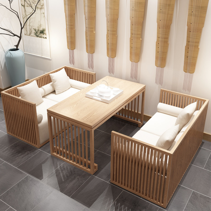 New Chinese Solid Wood Sofa Tea Several Combinations Modern Tea Building Light Luxury Log Zen Sales Building