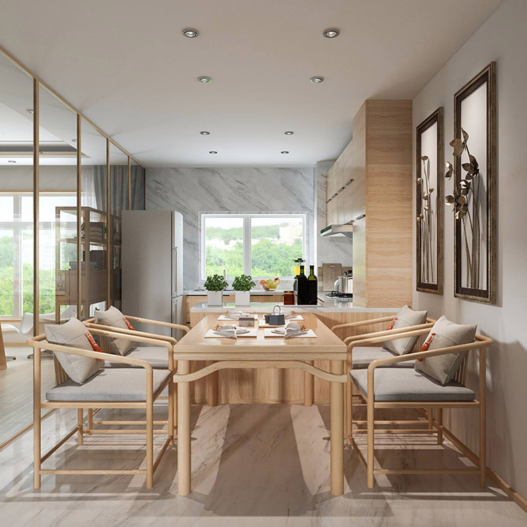 New Chinese Solid Wood Table Dining Chair Combination Modern Hotel Villa Original Wood Color Zen Dining Hall Tea Room Folk Furniture House Innate