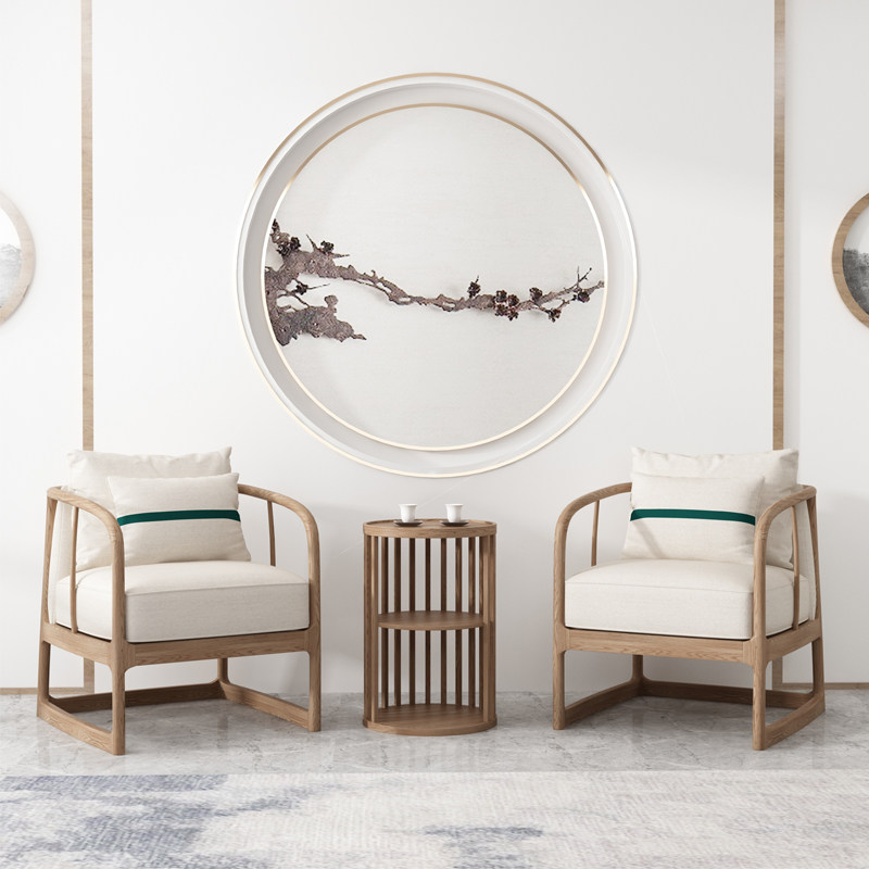 New Chinese style solid wood leisure chair armchair three-piece set Zen hotel sales office teahouse single sofa coffee table combination