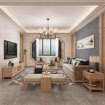 New Chinese sofa combined solid wood modern living room simple cloth log log color Zen hotel furniture customized