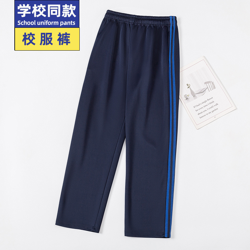 Navy Blue School Uniform Pants, Dark Blue with Two Stripes, Blue Stripes, Middle and High School Students' School Pants, Winter Fleece-Lined and Thickened, for Boys