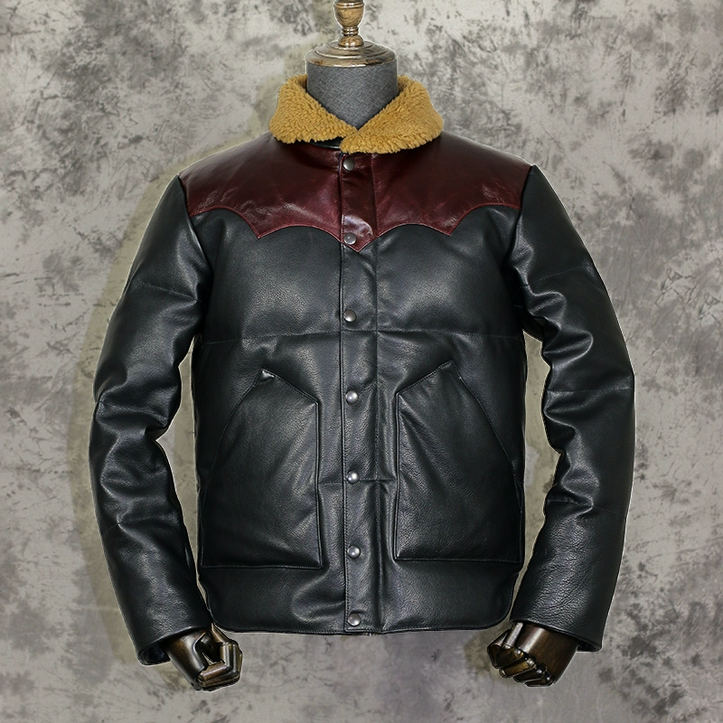 Áo khoác da mới mùa đông áo khoác nam da bò lớp đầu tiên len ve áo khoác da dày ấm áp - Quần áo lông thú